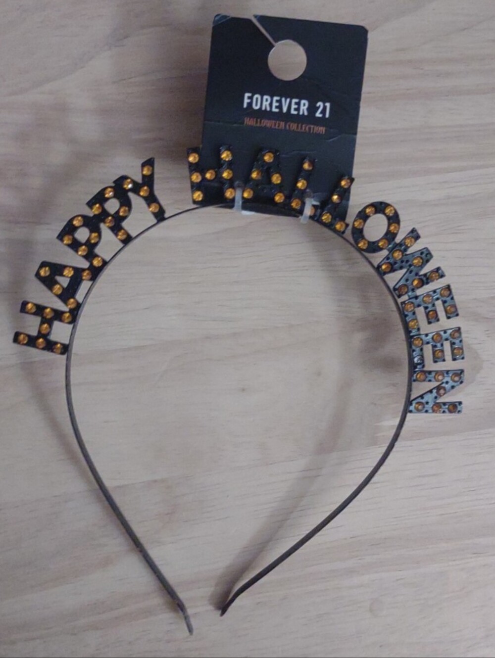 Happy Halloween Black Metal Orange Crystal Headband Hair Accessory y2k